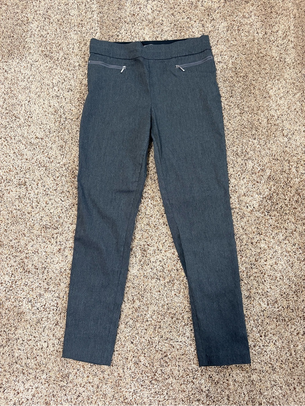 Dark Gray Slim Ponte Pants with Front Zip Pockets
